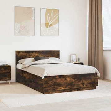 vidaXL Bedframe met hoofdeinde Rook Eiken 150 x 200 cm, Verzenden, Nieuw