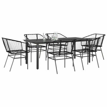 vidaXL 7-delige Tuinset poly rattan glas zwart, Verzenden, Nieuw, Tuinset
