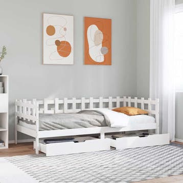 vidaXL Slaapbank met lades 90x190 cm massief grenenhout wit, Verzenden