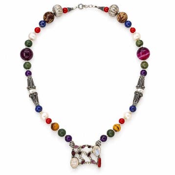 Pierres précieuses variées - Argent - Collier - Collier