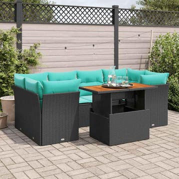 vidaXL 7-delige Loungeset met kussens poly rattan zwart, Verzenden, Loungeset