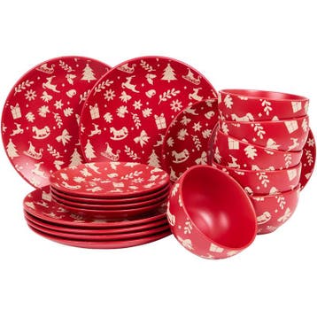 Service de table de Noël - rouge - 18 pièces | 6 personnes, Verzenden, Neuf