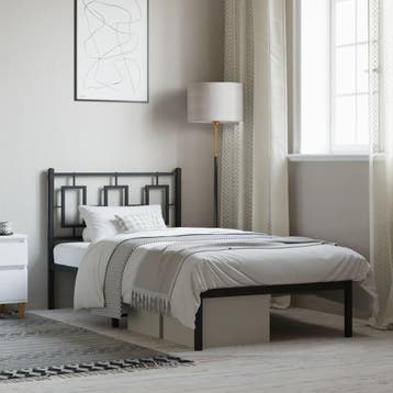 vidaXL Bedframe met hoofdbord metaal zwart 90x200 cm, Verzenden
