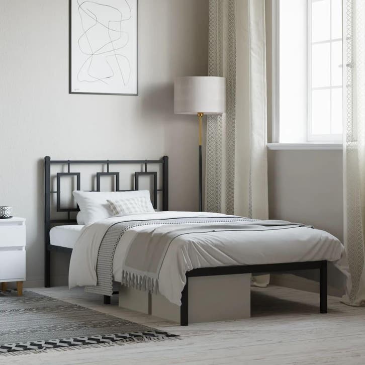 vidaXL Bedframe met hoofdbord metaal zwart 90x200 cm, Huis en Inrichting, Slaapkamer | Bedden, Nieuw, Verzenden