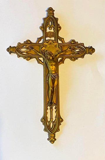 Antiek Crucifix - Gepatineerd brons - 1880-1910 - 24 cm /