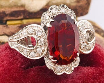 Bague - 18 carats Or blanc Grenat - Diamant