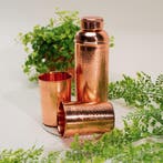 Puur Koperen Set: Fles (± 750 ml) + 2 Bekers Bloempatroon, Ophalen of Verzenden, Nieuw