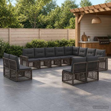 vidaXL Tuinbank Set 12 st Grijs en Donkergrijs poly rattan, Verzenden, Nieuw