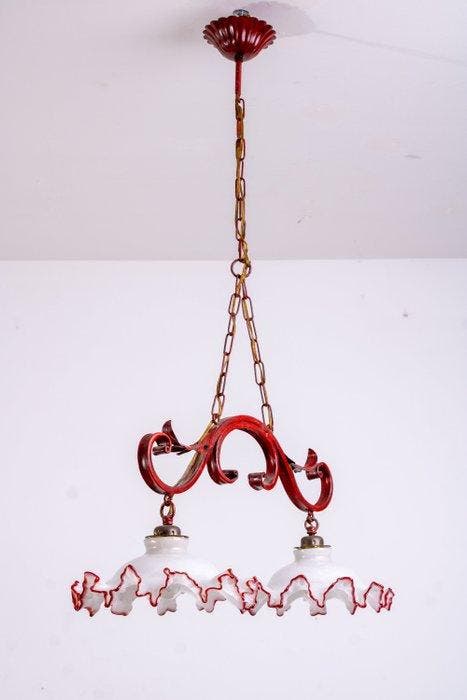 Lustre - Barre dabat-jour opaline en mouchoir - Fer forgé -, Antiquités & Art, Art | Objets design