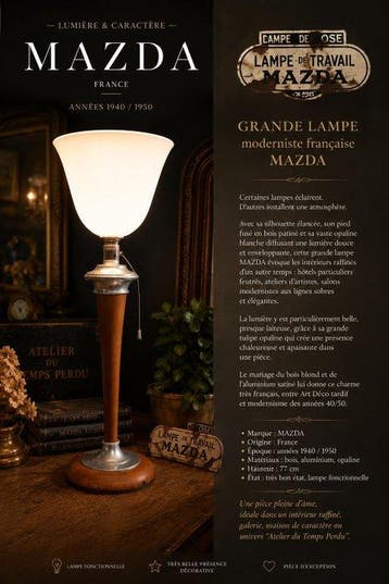 Mazda - Mazda - Lamp - Hout - LAMP MAZDA 77 cm, Antiquités & Art