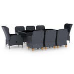 vidaXL 9-delige Tuinset met kussens poly rattan donkergrijs, Verzenden, Nieuw, Tuinset