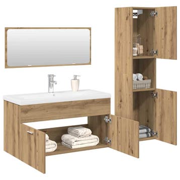 vidaXL 4-delige Badkamermeubelset bewerkt hout artisanaal, Verzenden, Nieuw