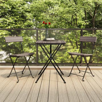 vidaXL 3-delige Bistroset inklapbaar poly rattan grijs, Verzenden