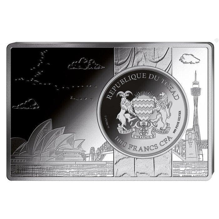 Tsjaad. 1 oz 1000 CFA Chad Kookaburra Silver Coin-bar Set, Postzegels en Munten, Edelmetalen en Baren