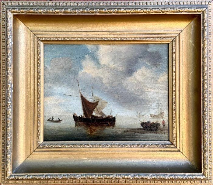 École néerlandaise (XIX) - Fishing Boats Setting Sail, Antiek en Kunst, Kunst | Schilderijen | Klassiek
