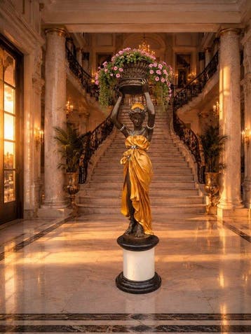 Beeld, XL - Handcrafted Bronze Lady with Planter - 189.5 cm
