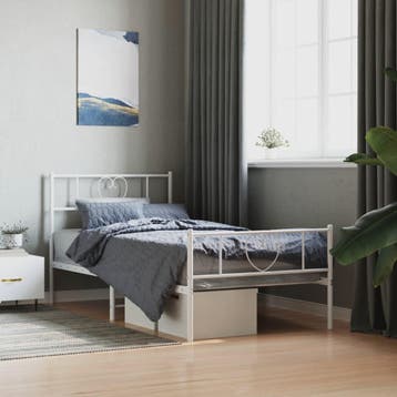 vidaXL Bedframe met hoofd- en voeteneinde metaal wit 90x200, Verzenden