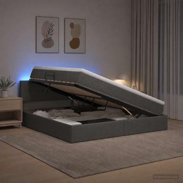 vidaXL LED opbergbed met matras Donkergrijs 140 x 190 cm, Verzenden