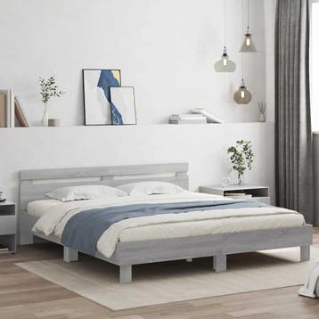 vidaXL Bedframe met hoofdeinde bewerkt hout grijs sonoma, Verzenden, Nieuw