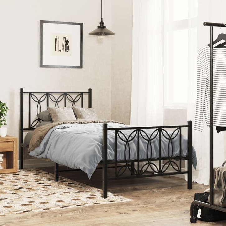 vidaXL Bedframe met hoofd- en voeteneinde metaal zwart, Huis en Inrichting, Slaapkamer | Bedden, Nieuw, Verzenden