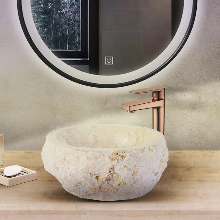 Waskom BWS Stone Rond 30-35x30-35x15 cm Natuurmarmer Creme, Bricolage & Construction, Sanitaire, Enlèvement ou Envoi