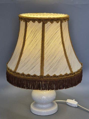 Denz Tischlampe – Keramik Craquelé & Textilschirm - Lampe de, Antiek en Kunst