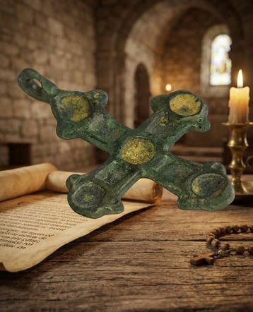 Médiéval, époque des Croisés Bronze belle croix. État