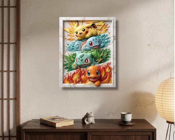 Makayhos - [Canvas] Gen I Starters – Golden Kintsugi Relief, Games en Spelcomputers, Spelcomputers | Overige Accessoires