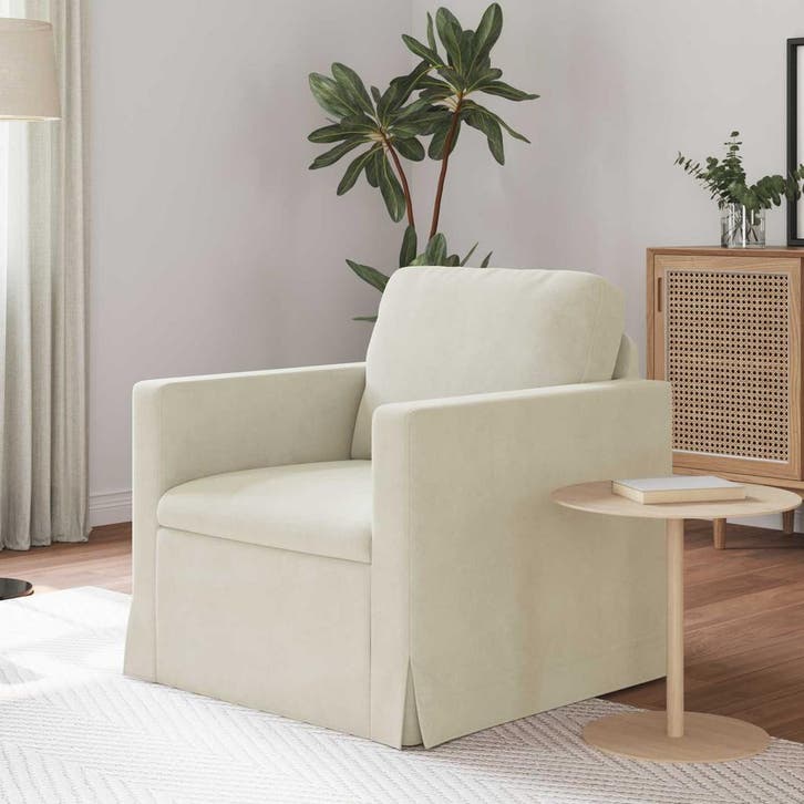 vidaXL bank / zetel Crème 78 x 78 x 80 cm Fluweel, Maison & Meubles, Canapés | Salons, Envoi