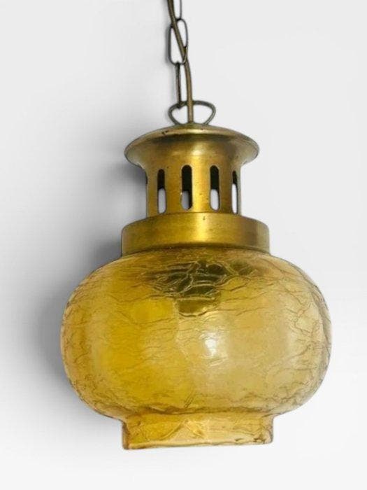 Lamp - ophangbol - gerookt amberkleurig craquelé glas -, Antiquités & Art, Curiosités & Brocante