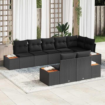 vidaXL Tuinbank Set 8 st 8-Aantal zitplaatsen Zwart, Verzenden, Nieuw