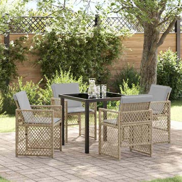 vidaXL Tuin Eettafel Set 5 pcs Beige poly rattan, Verzenden, Nieuw