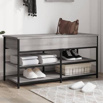 vidaXL Schoenenbankje 100x42,5x50 cm bewerkt hout grijs, Verzenden
