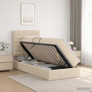 vidaXL Opslag bed met matras met opslag Crèmekleurig 90 x, Huis en Inrichting, Verzenden, Nieuw