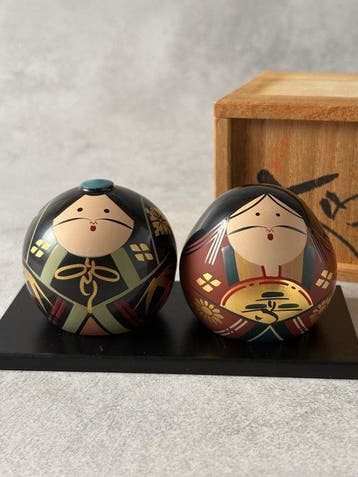 Kokeshi Couple Ouchi Ningyo - Urushi, Hout -