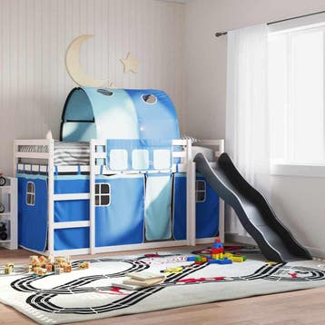 vidaXL Stapelbed met glijbaan en gordijnen blauw 90x200 cm, Verzenden, Nieuw