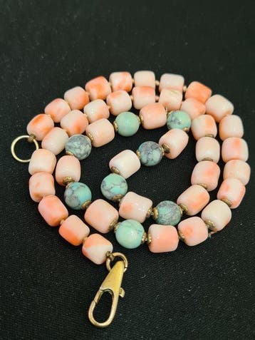 Gemengd engel huid koraal met turquoise - Ketting - Koraal, Antiek en Kunst