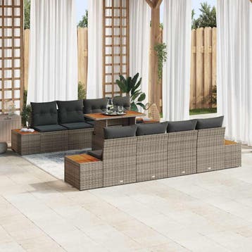 vidaXL Tuinbank Set 9 st Grijs poly rattan, Verzenden