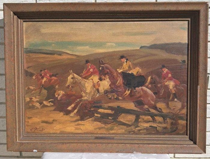 Angelo Jank (1868–1940) - Parforcejagd: Der Sprung, Antiek en Kunst, Kunst | Schilderijen | Klassiek