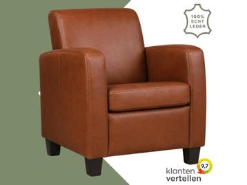 Leren fauteuil Joy - Granada Savannah (cognac) - Poten hout, Ophalen of Verzenden