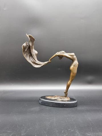 Statue, Large Bronze Scarf Dancer - 38 cm - Bronze, Marbre -, Antiquités & Art