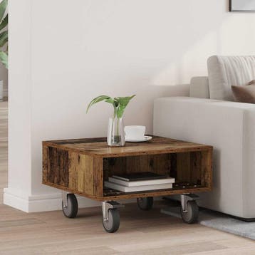 vidaXL Bijzettafel met wielen Oudhout 50,5 x 50 x 30 cm, Huis en Inrichting, Verzenden, Nieuw