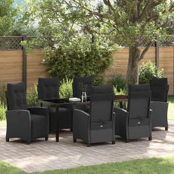 vidaXL Tuin Eettafel Set 7 st Zwart poly rattan, Verzenden, Nieuw