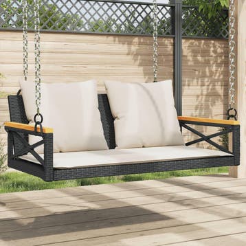 vidaXL Schommelbank met kussens 109x62x40 cm poly rattan, Verzenden, Nieuw