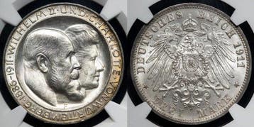 Duitsland, Württemberg Wilhelm II. 3 Mark 1911 - NGC MS63