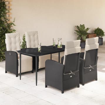 vidaXL 5-delige Tuinset met kussens poly rattan zwart, Verzenden, Nieuw, Tuinset