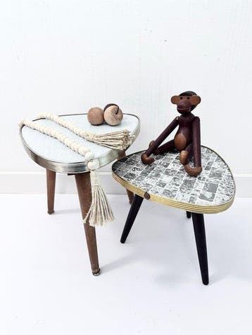 Bijzettafel - Hout, Messing, Laminaat - Twee bijzettafels