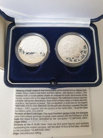 San Marino. 5 Euro / 10 euro 2003 Jeux olympiques