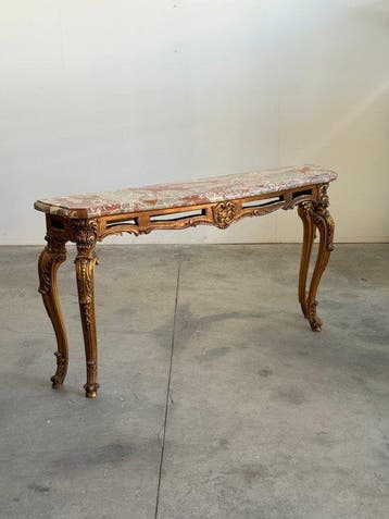 Wandtafel - Marmer, Verguld hout - Stijl Lodewijk XV, Antiek en Kunst