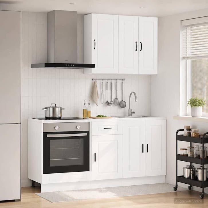 vidaXL Keukenblok PORTO 5 st Wit Bewerkt hout, Huis en Inrichting, Kasten | Overige, Nieuw, Verzenden